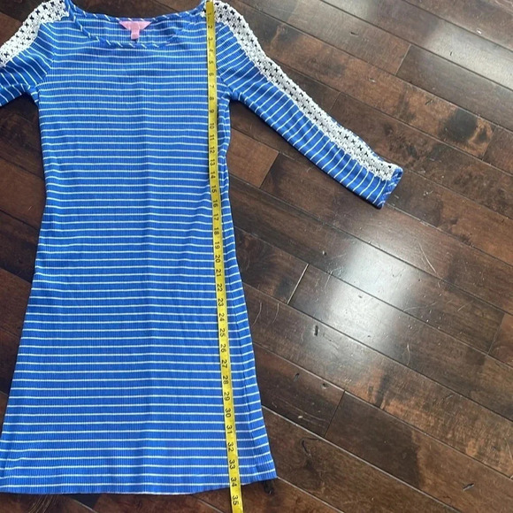 Lilly Pulitzer Marlowe Dress Beacon Blue Breeze Stripe White 3/4 Sleeve Size S - Picture 8 of 12